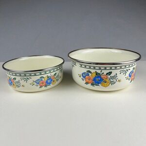 VTG Bowls M. Kamenstein Enamel Set of 2 Floral 1982 Kitchenware Grandamcore